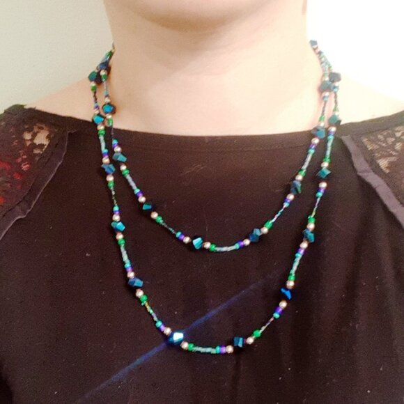 🥬NWT Boho Chic Artisan Handmade AAAA Shiny Crystal Bead Necklace Long Necklace - Picture 2 of 16